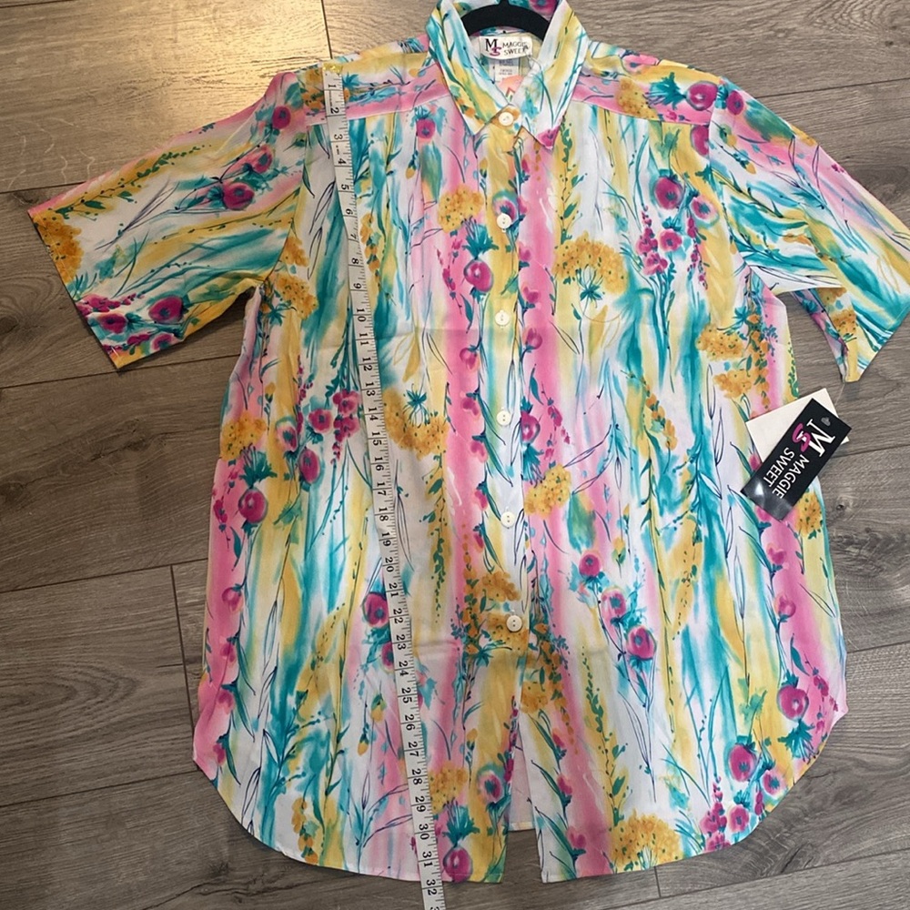 Maggie Sweet Watercolor floral Short Sleeve Blouse size M NWT Grannie-core NOS - Picture 7 of 9